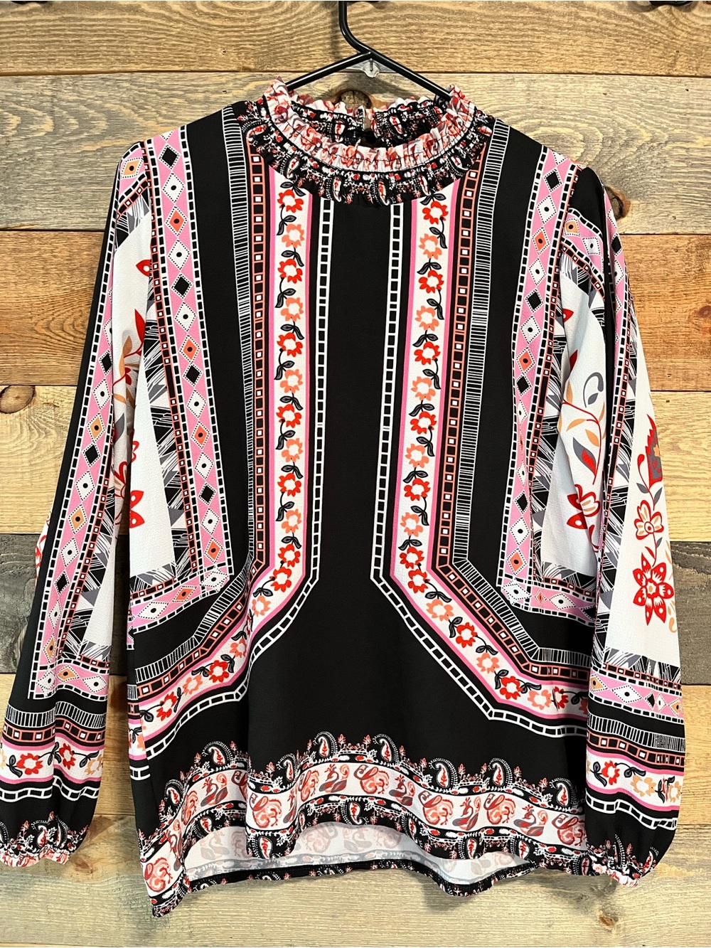 Halife Women’s Black Floral Print Long-Sleeve Blouse - Casual Chic Size M